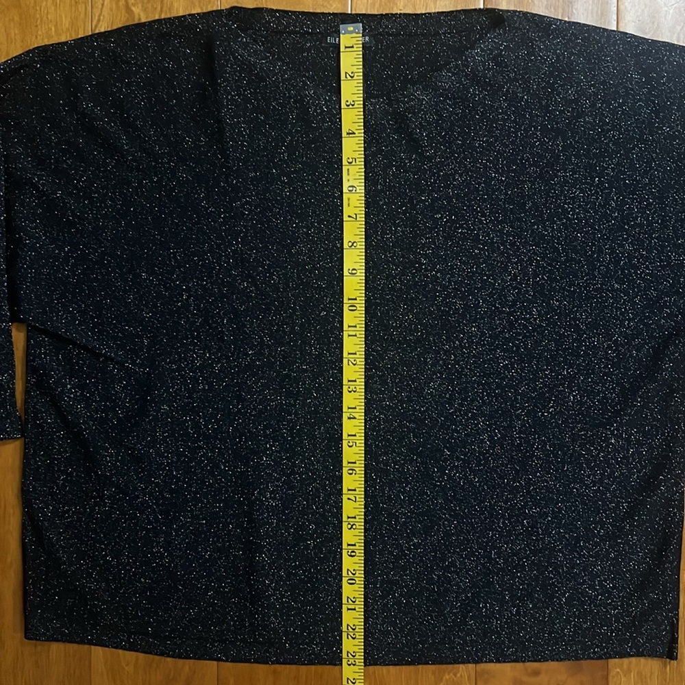 Eileen Fisher Wool Blend Boxy Top Size L Lagenlook Sparkle Luxury 3/4 Sleeve - Picture 8 of 11
